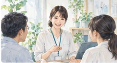 専門職と職場の改善について話し合うイメージ